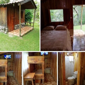 Cabinas rústicas de madera con habitación y baño