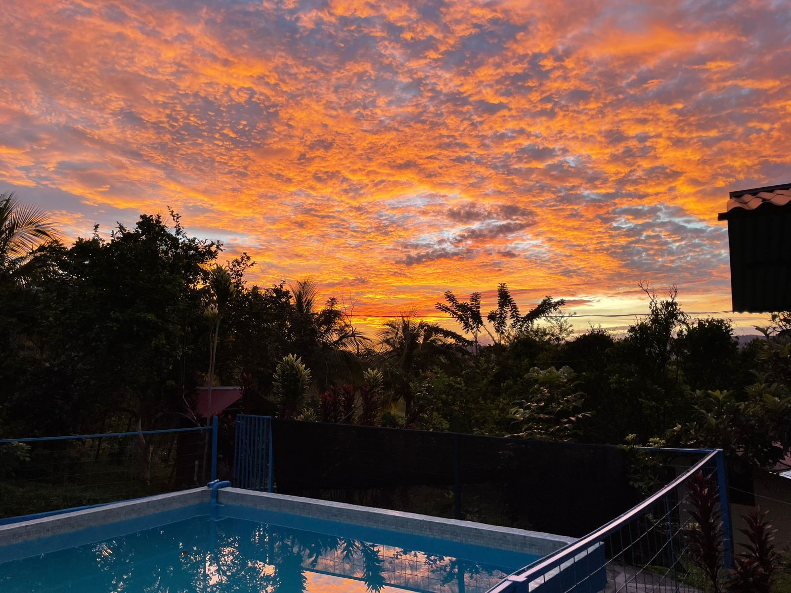Atardecer sobre la piscina y jardines de La Ranchilla